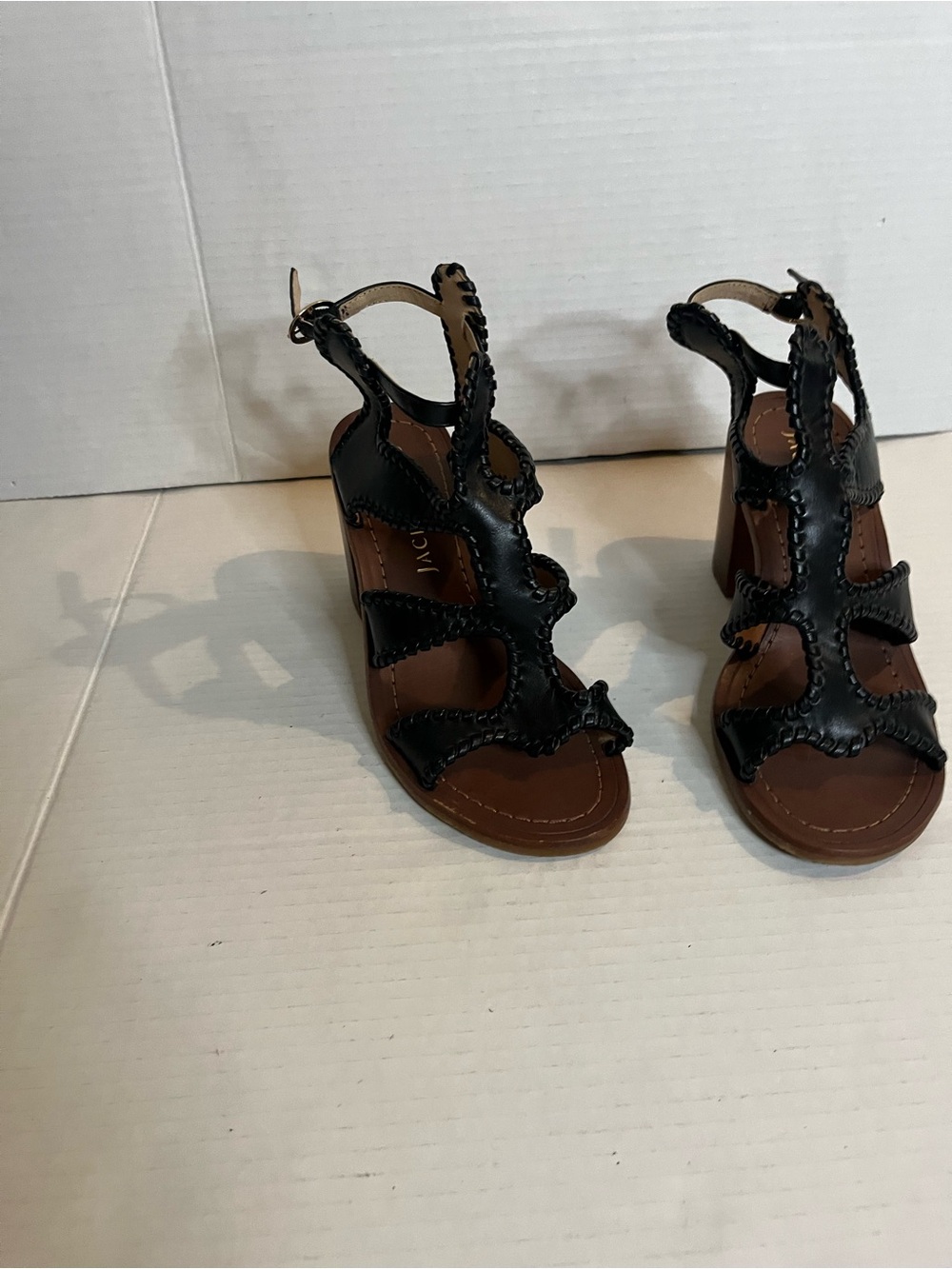 Jack Rogers Black Leather Braided T-Strap Sandals